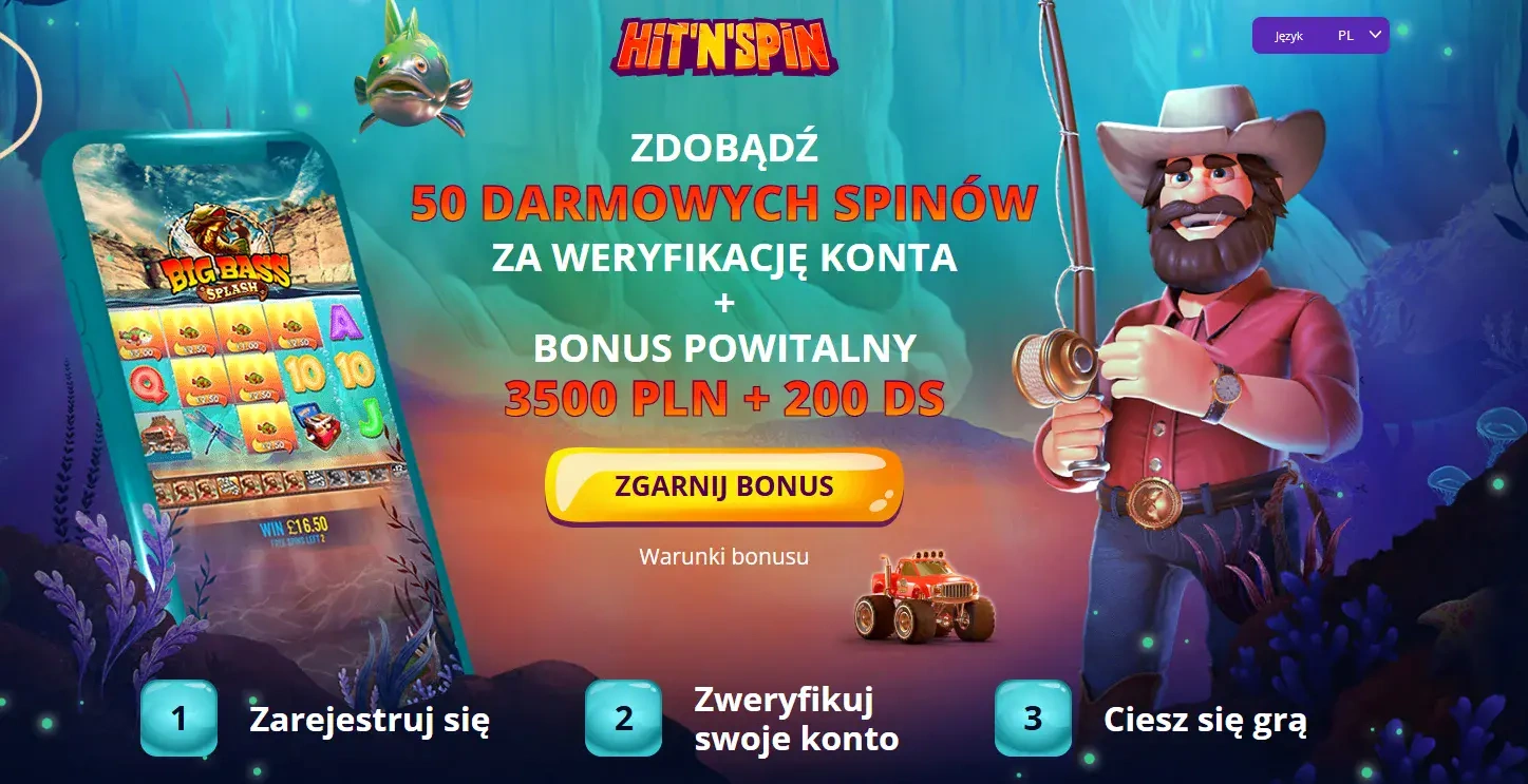 HitNSpin 50 darmowych spinów za weryfikację konta