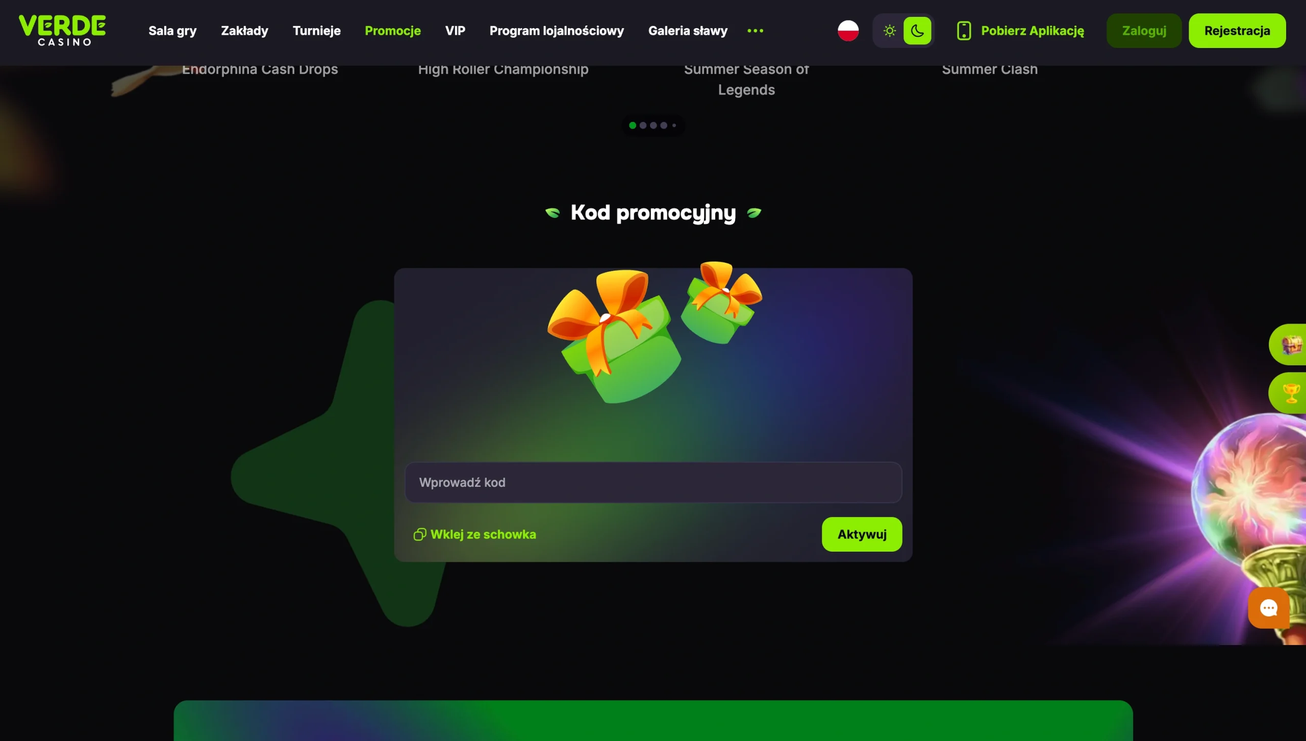 Verde Casino aktywacja bonusu