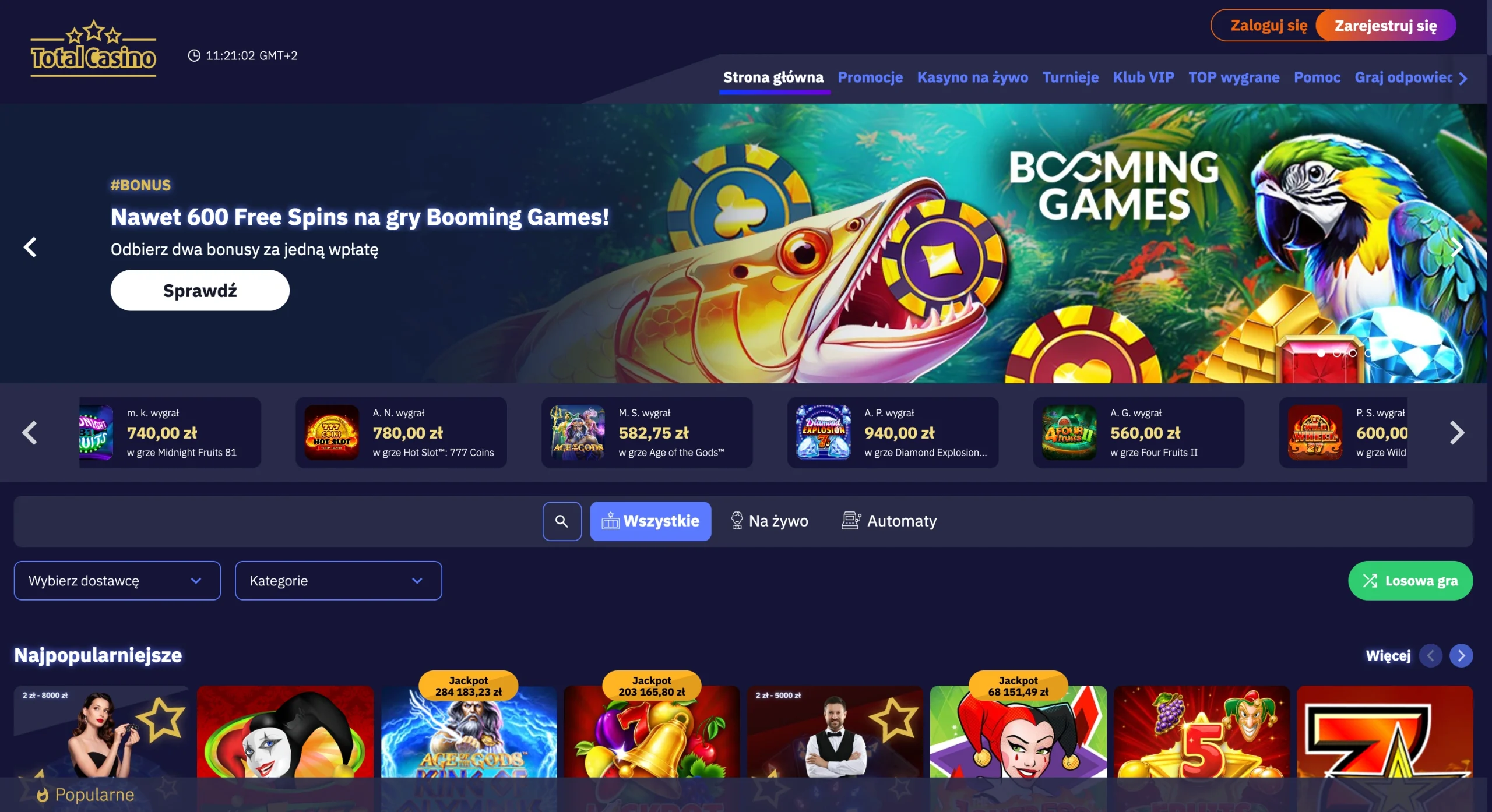Total Casino kody promocyjne