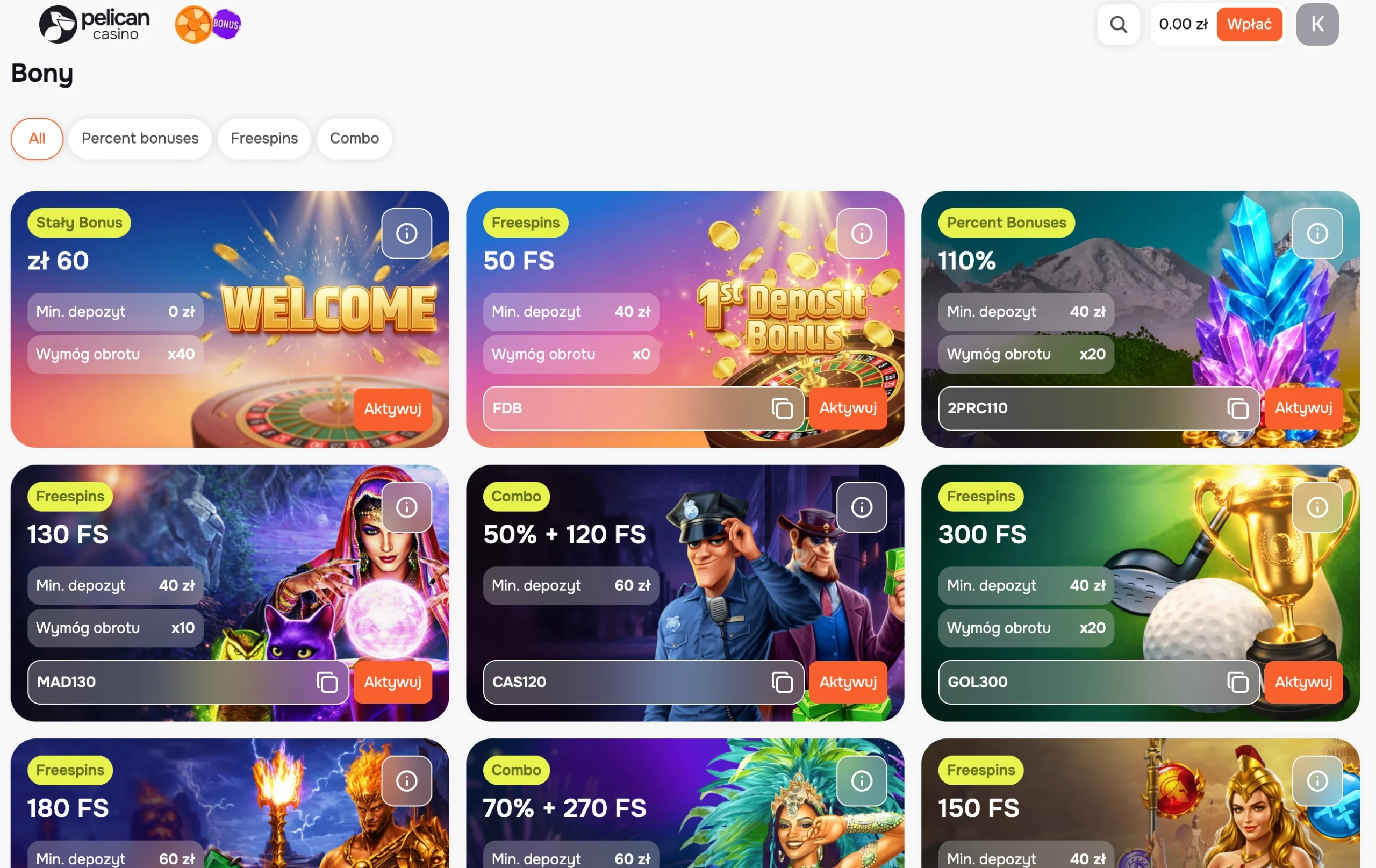 Pelican Casino bonus 60 zł za weryfikację e-maila