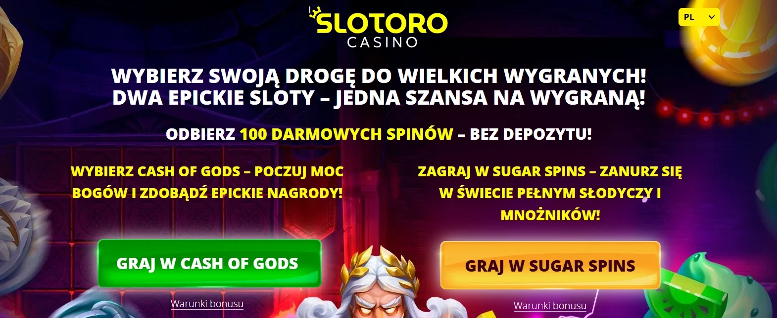 Slotoro bonus 100 darmowych spinów bez depozytu