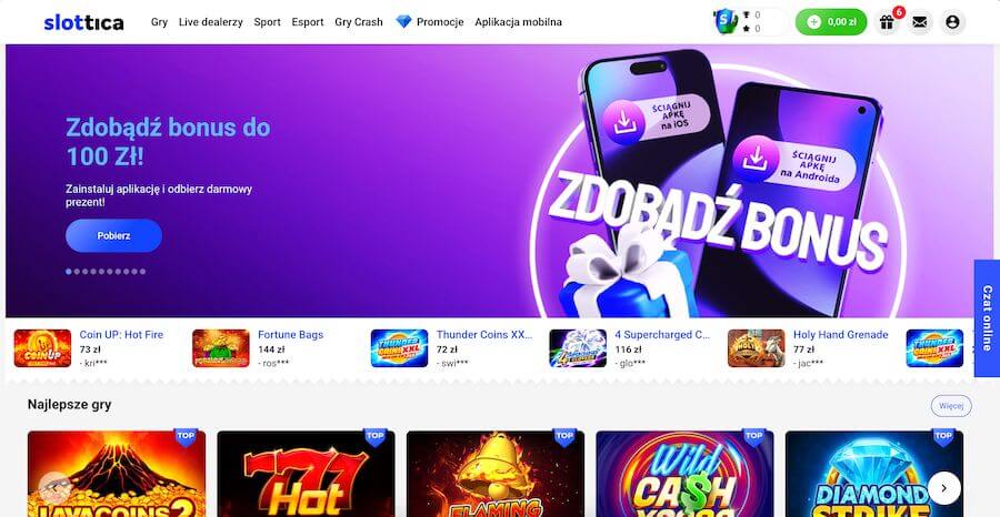 Slottica bonus bez depozytu 50 zł