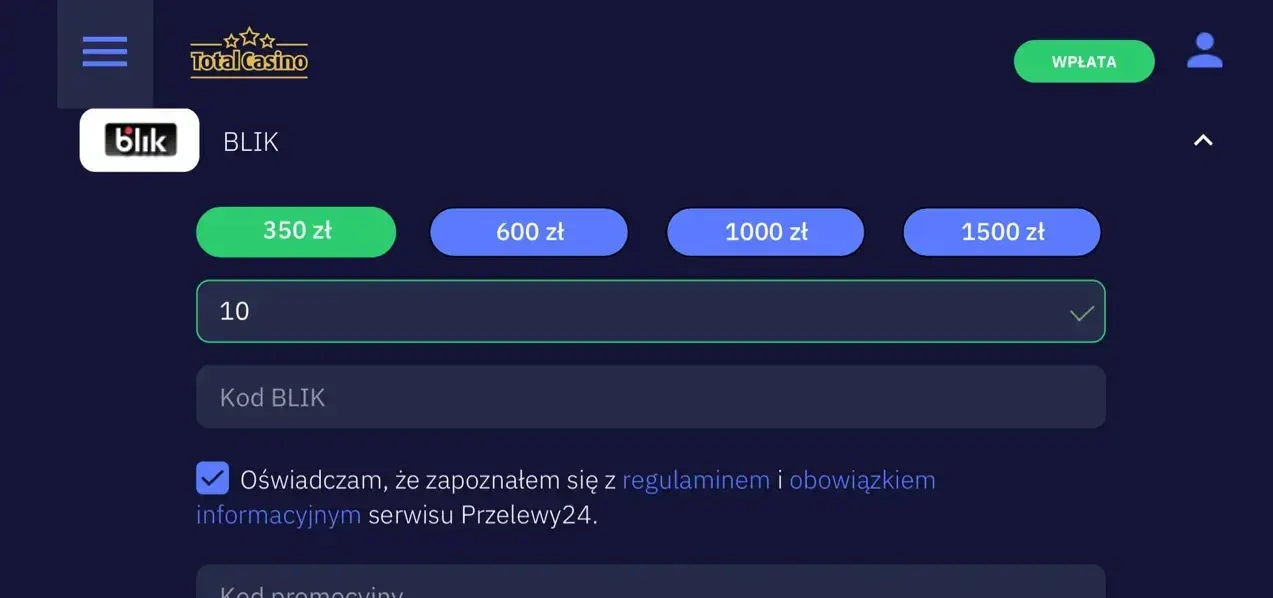 Minimalny depozyt BLIK w kasynie online