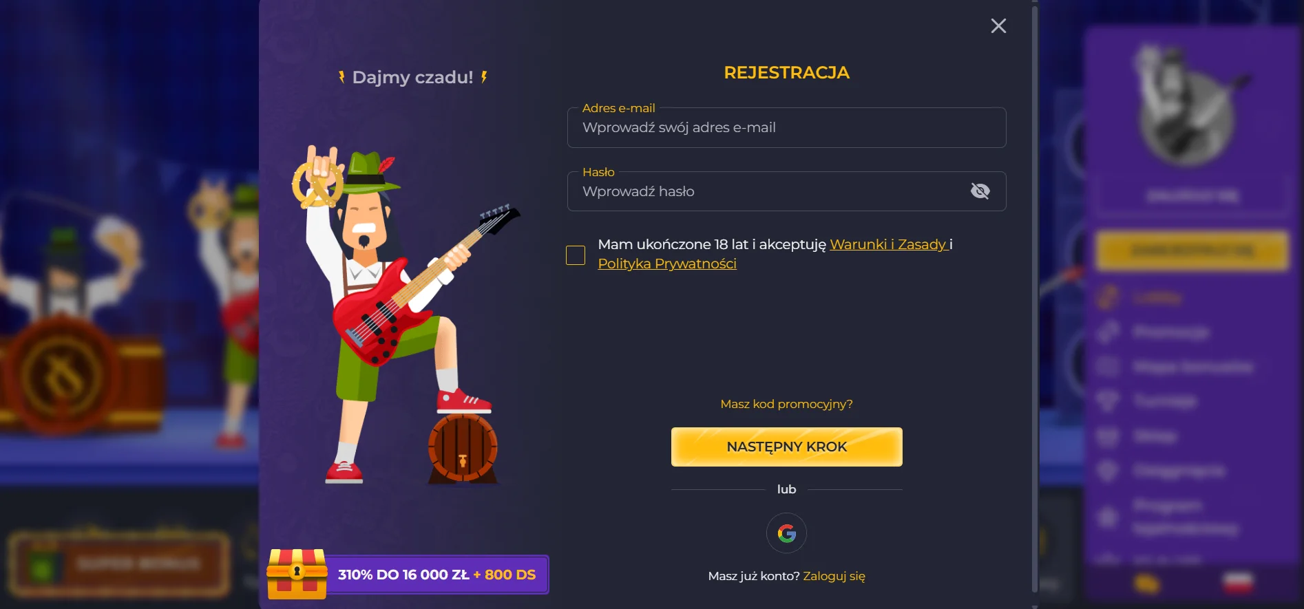 Jak założyć konto w Rolling Slots